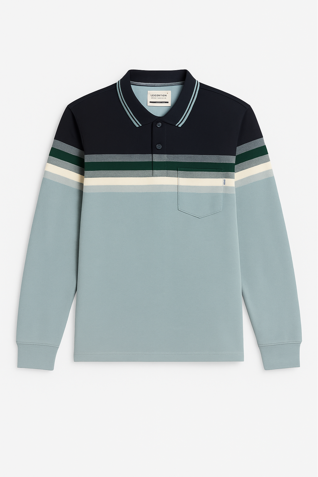 Rust & Navy Multi-Stripe Full-Sleeve Polo T-Shirt