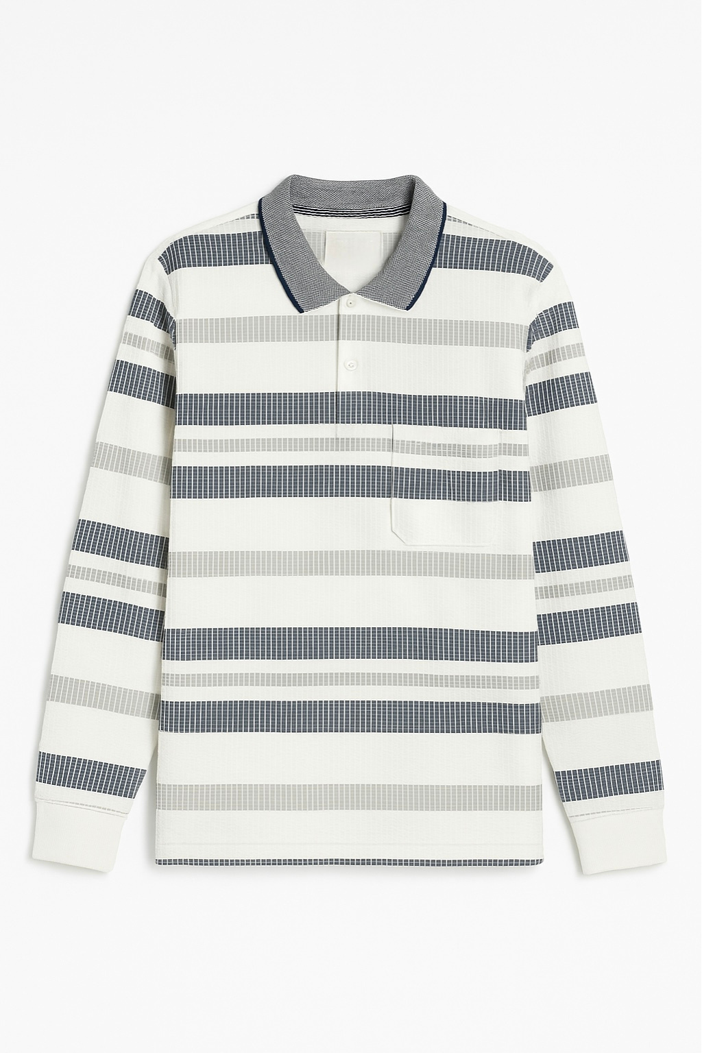 Beige & Brown Textured Stripe Full-Sleeve Polo T-Shirt