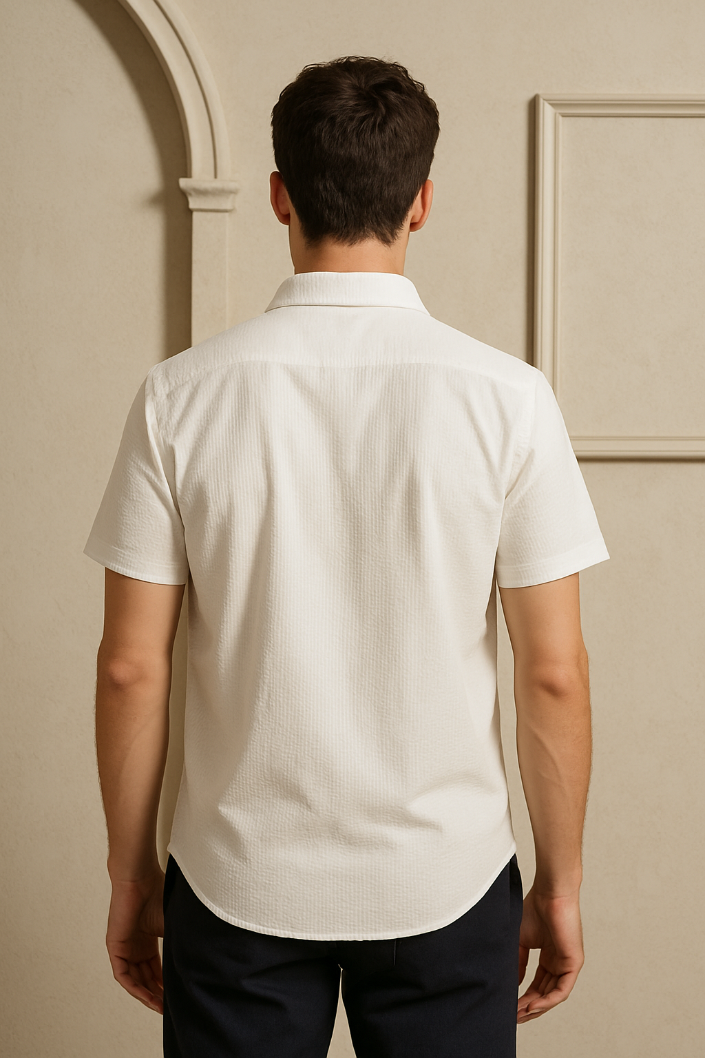 Men’s White Textured Short Sleeve Shirt