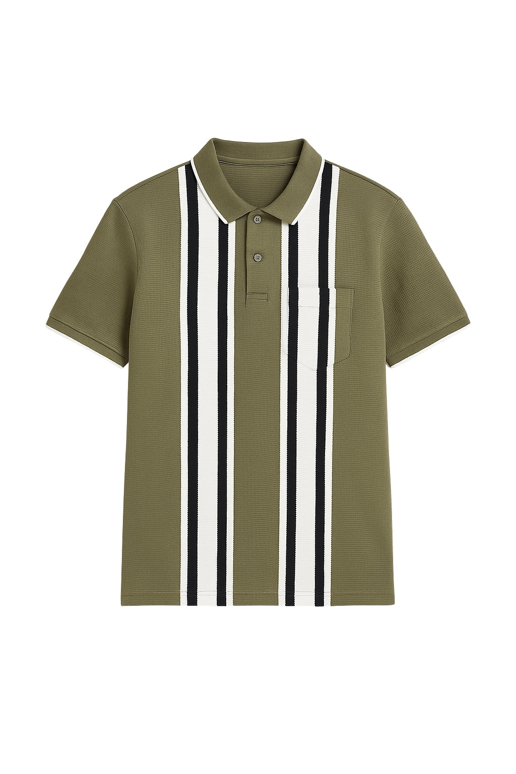 Polo Shirt with Beige Vertical Stripes