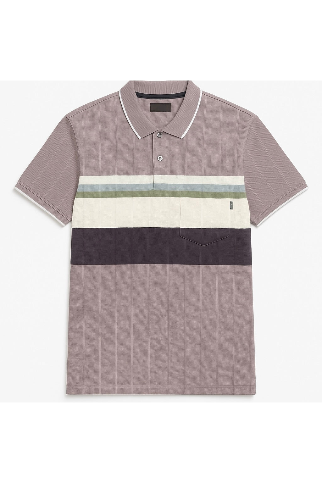 Colorblock Polo Shirt with Multi-Stripe Detail