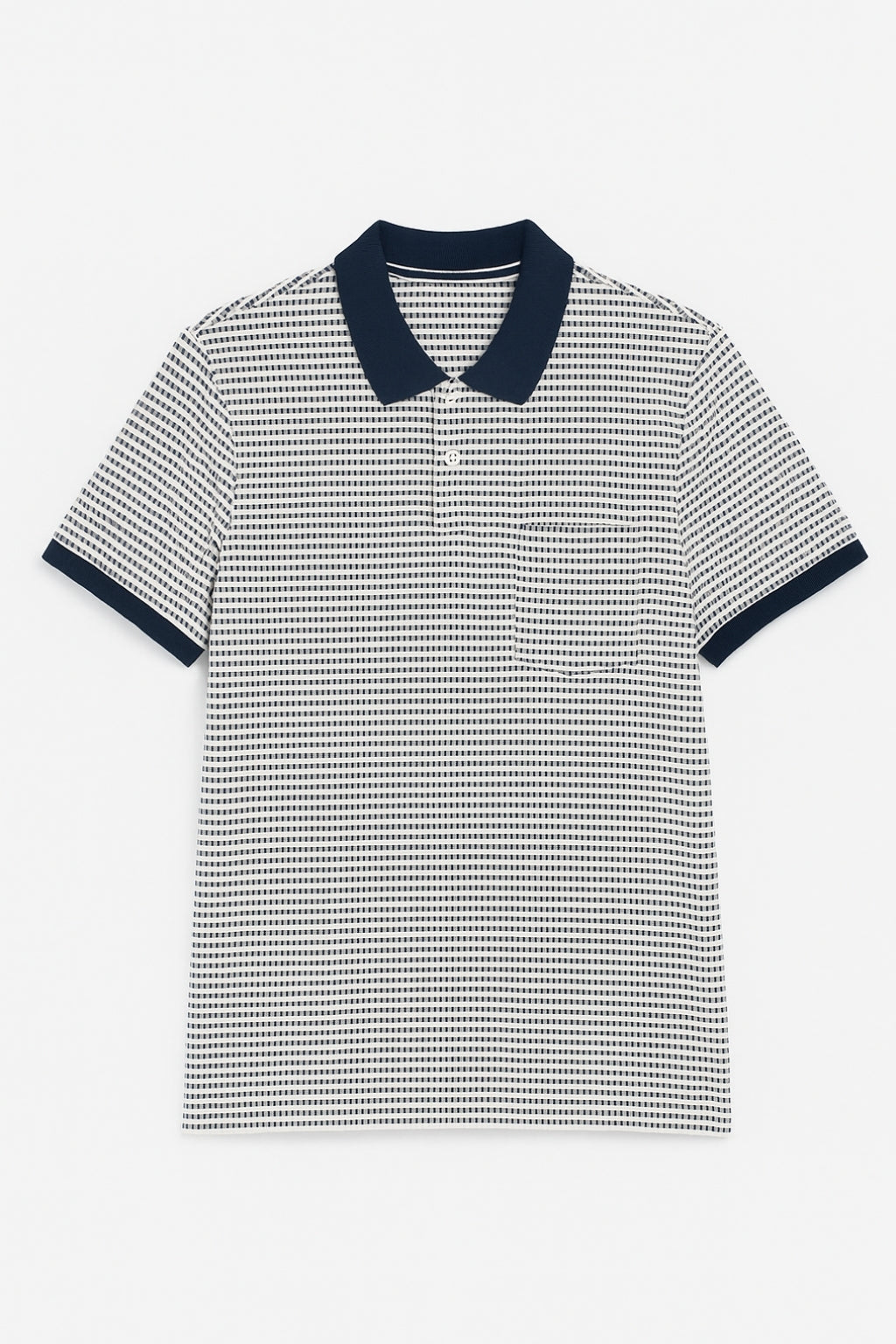 Micro-Striped Polo with Contrast Collar