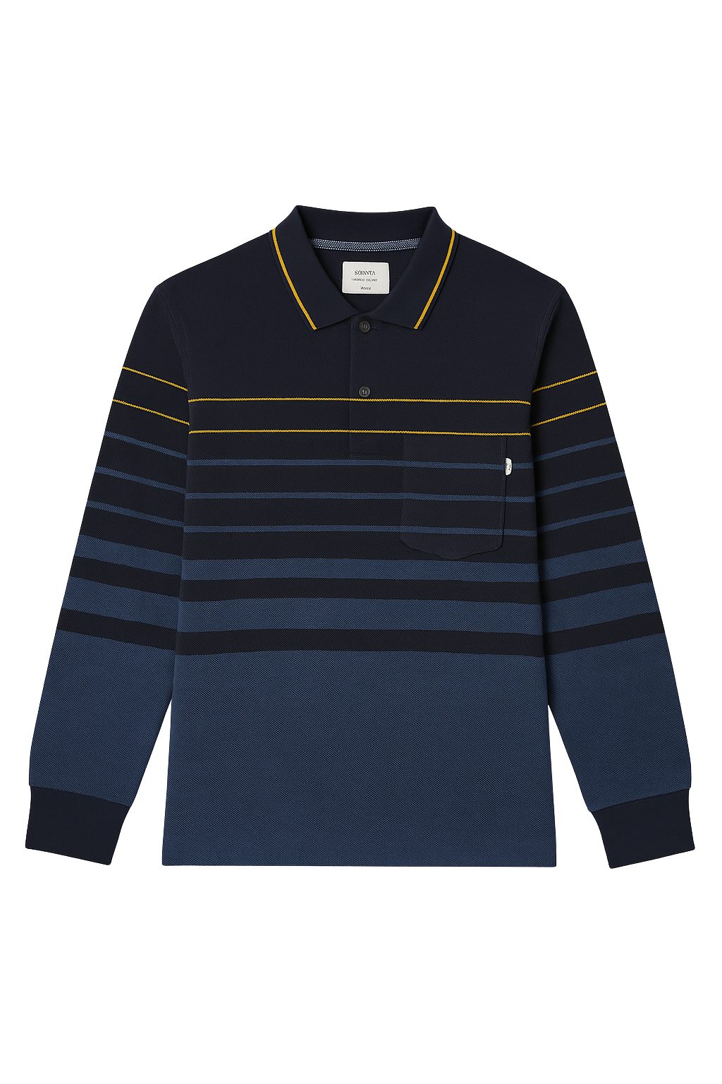 Black & Charcoal Grey Striped Full-Sleeve Polo T-Shirt