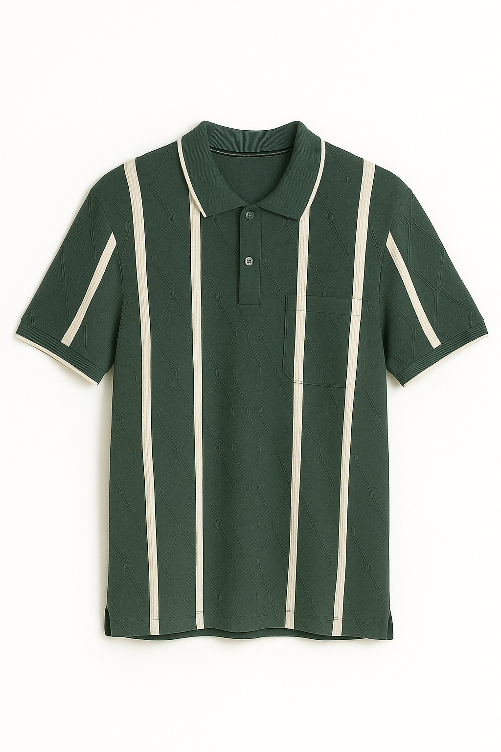 Men’s Striped Textured Polo T-Shirt with Pocket
