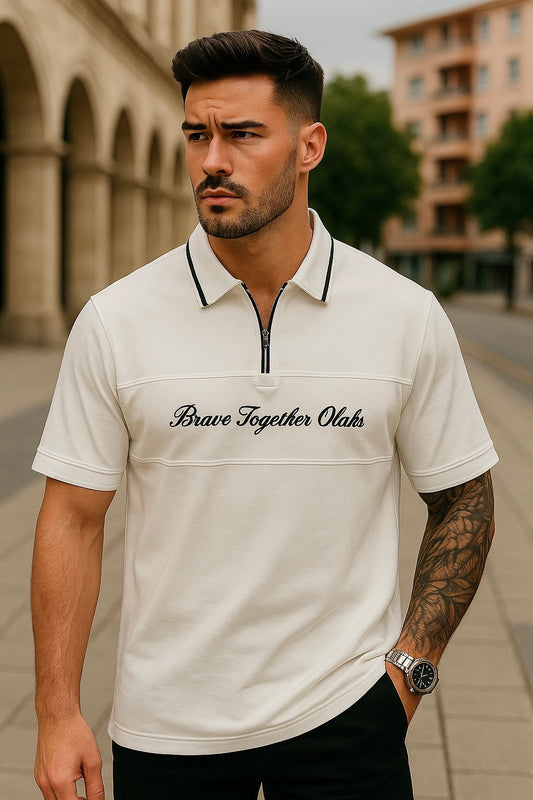 Men’s Half-Zip Polo T-Shirt with Contrast Collar