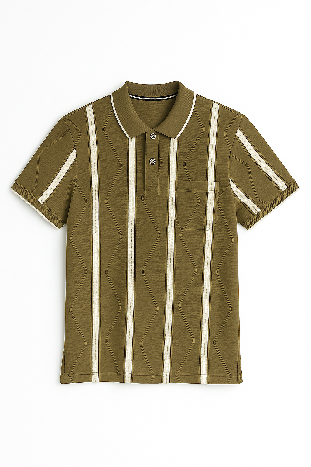 Men’s Striped Textured Polo T-Shirt with Pocket