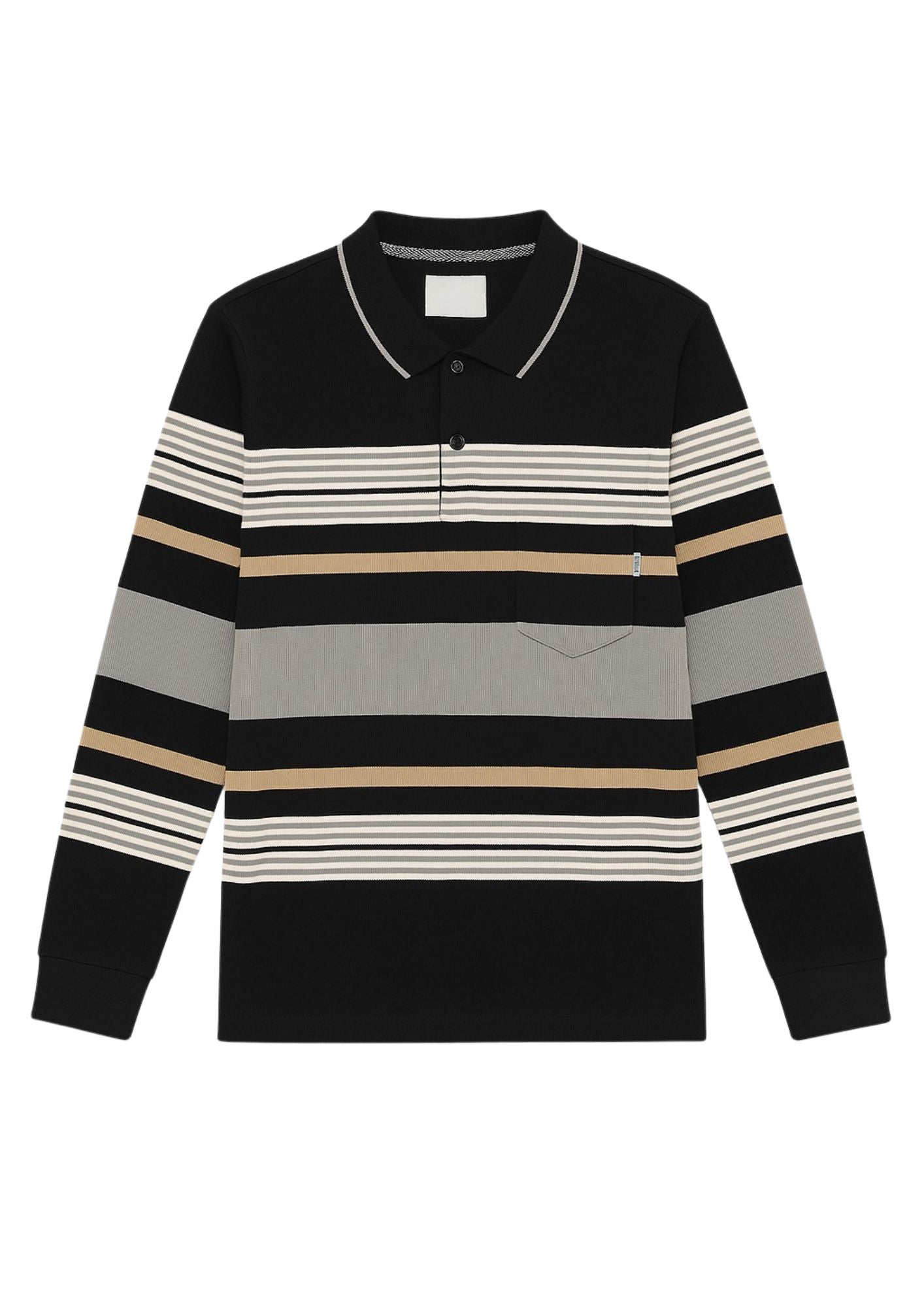 Navy Blue Multi-Stripe Full-Sleeve Polo T-Shirt