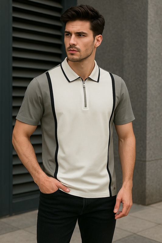 Zip Style Dual-Tone Polo Tee