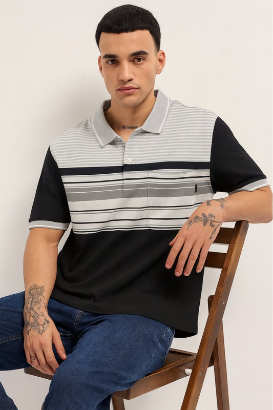 Striped Polo Shirt with Contrast Collar