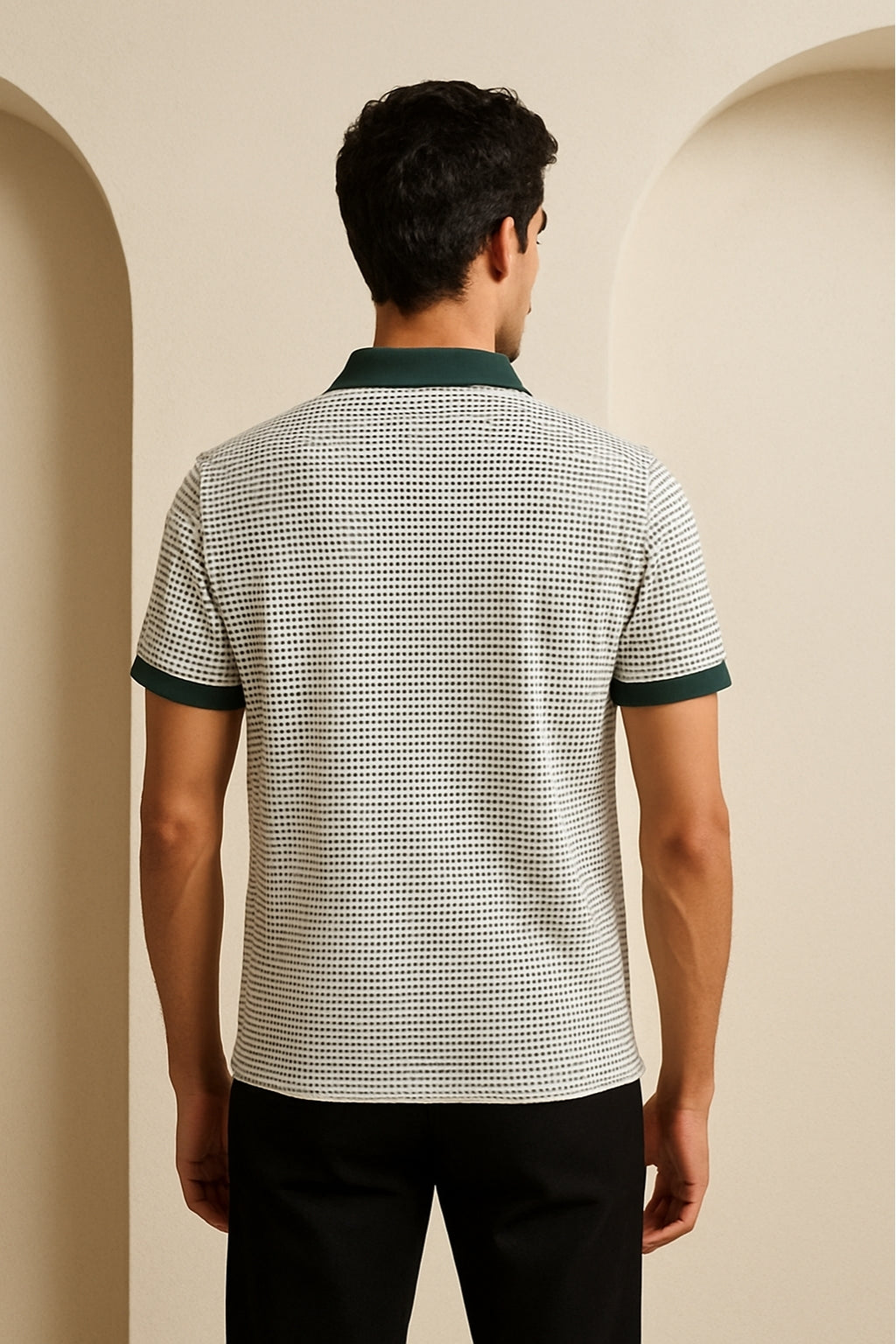 Micro-Striped Polo  with Contrast Collar