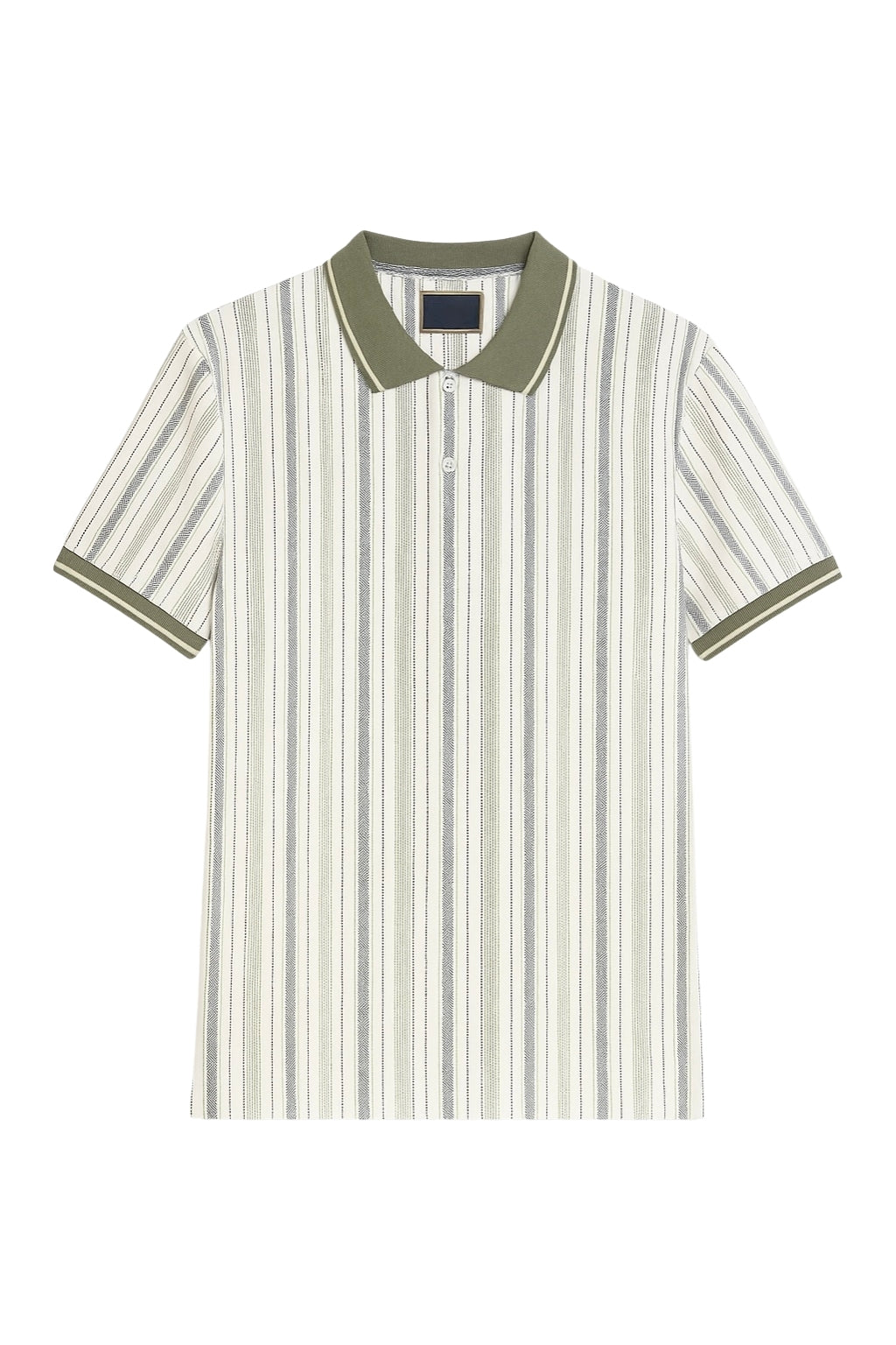 Striped Polo Shirt with Contrast Collar & Pocket