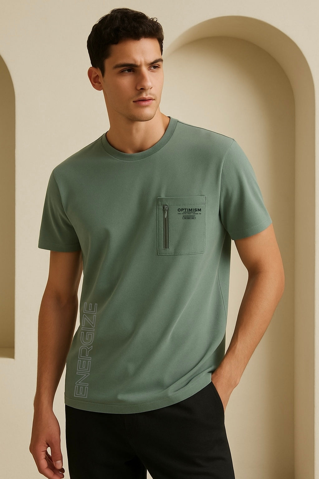 Sage Green Graphic Pocket T-Shirt