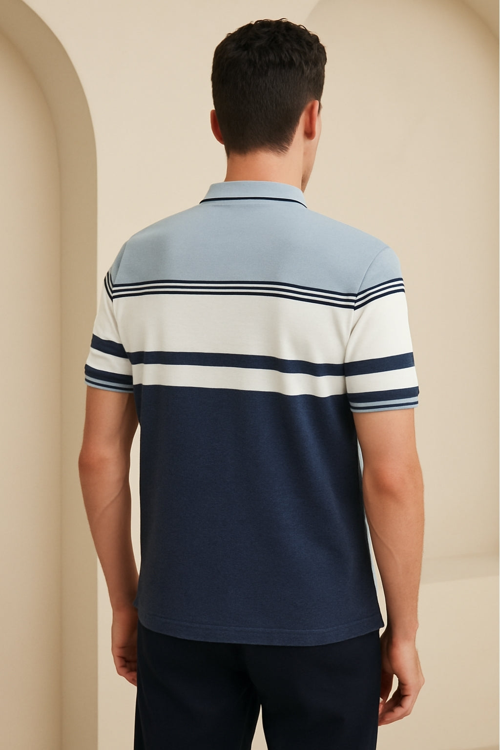Colorblock Striped Polo Shirt with Pocket