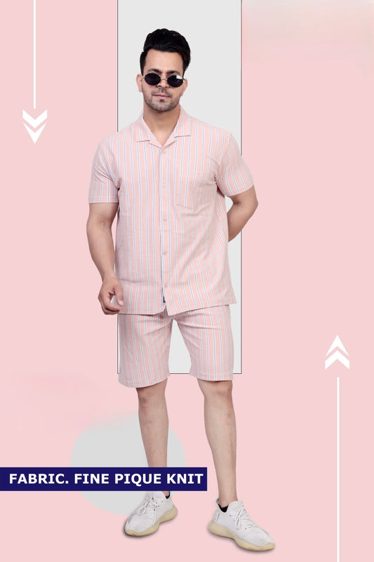 Peach Striped Piqué Knit Co-ord Set