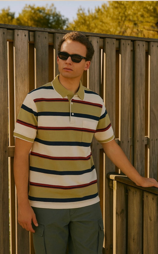 Men’s Striped Polo T-Shirt with Chest Pocket