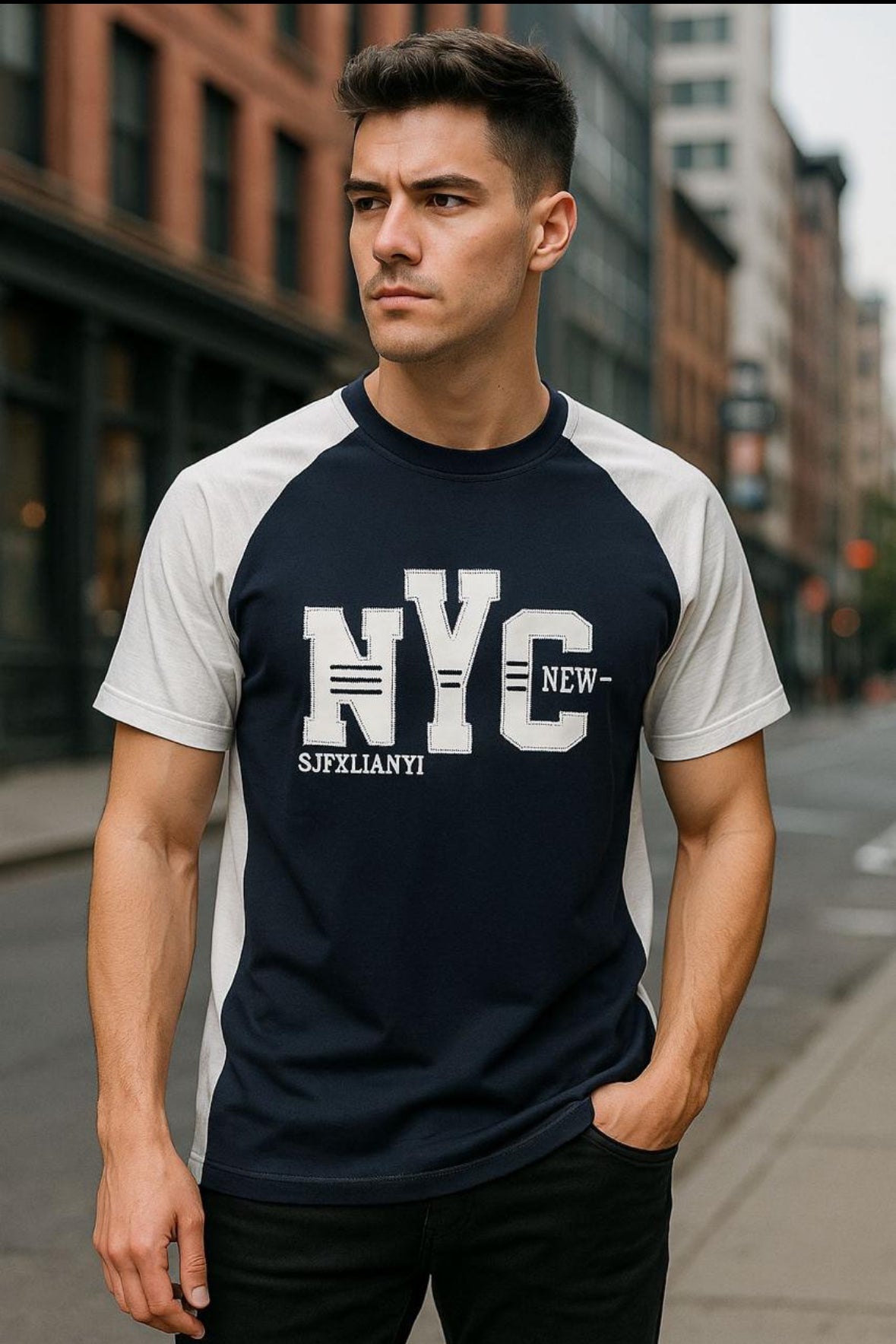 Men’s Navy & White NYC Graphic Raglan T-Shirt