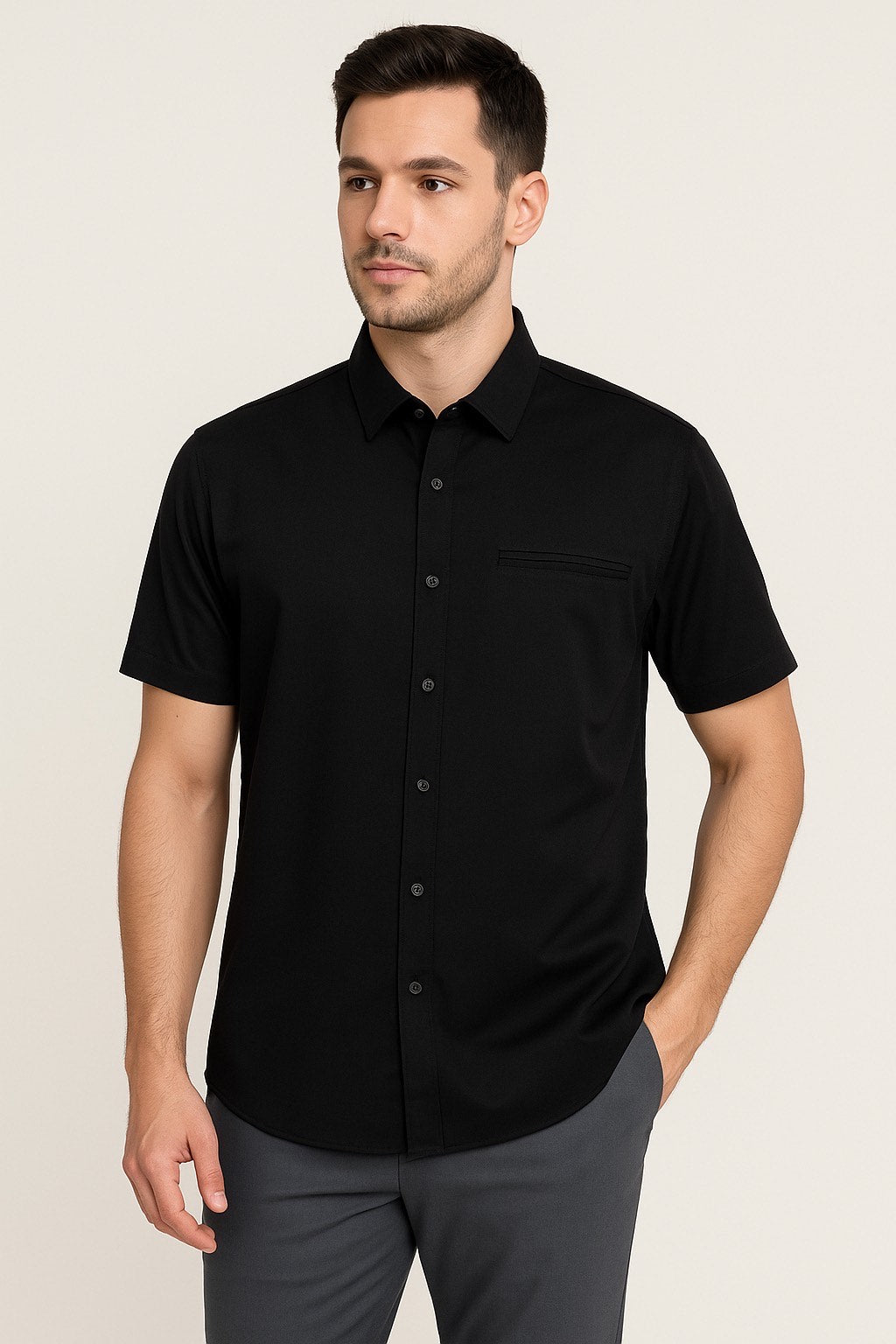 Men’s Classic Black Short Sleeve Formal Shirt