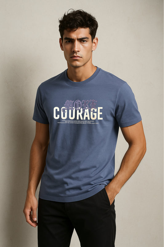 Blue Courage Graphic Crew Neck T-Shirt
