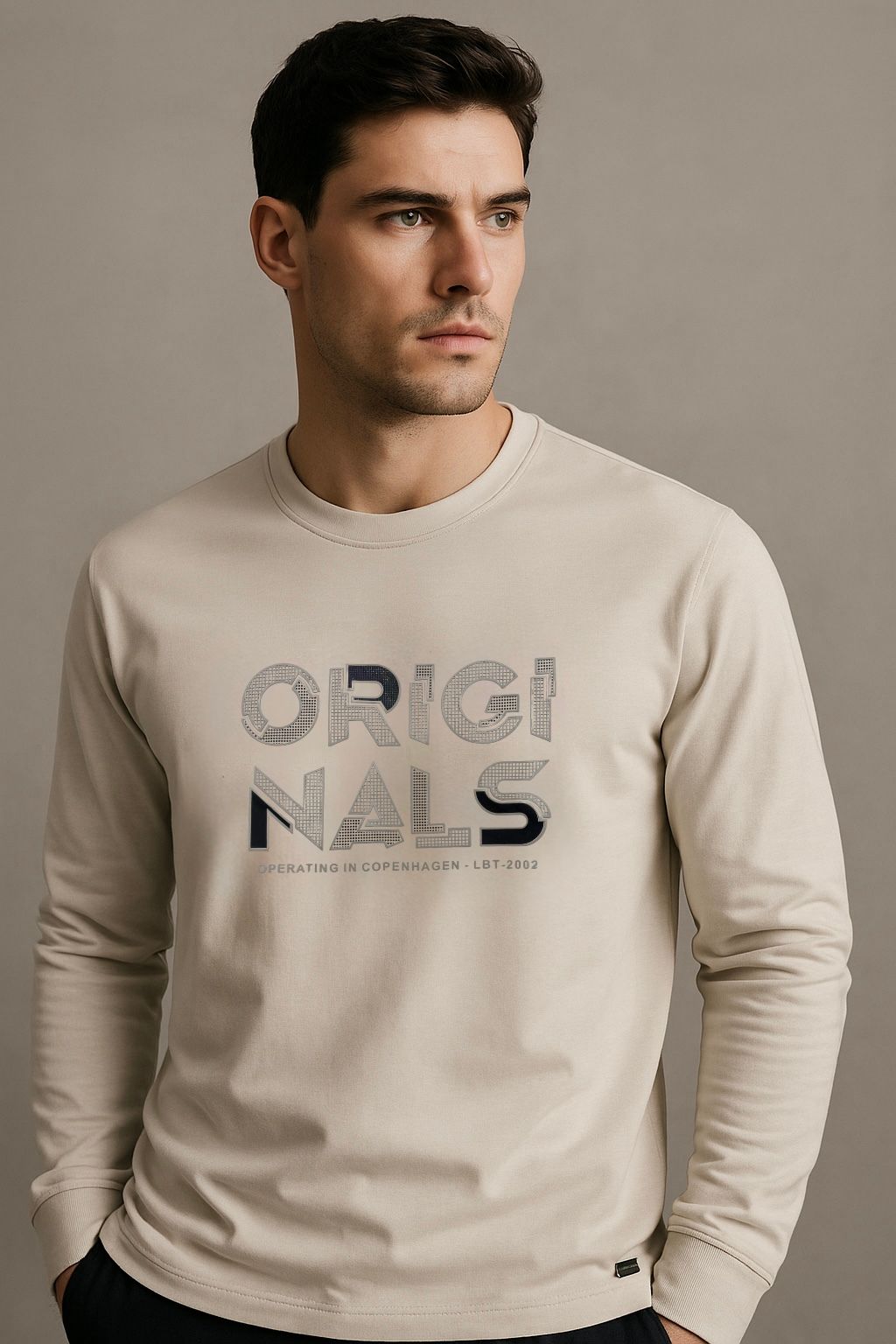 Beige “ORIGINALS” Printed Full-Sleeve T-Shirt