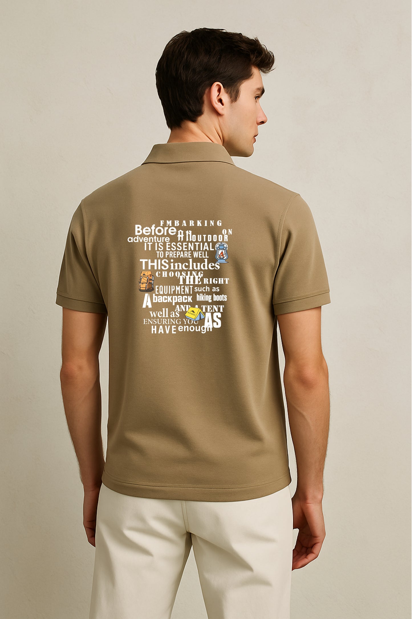 Beige Outdoor Graphic Polo Collar T-Shirt