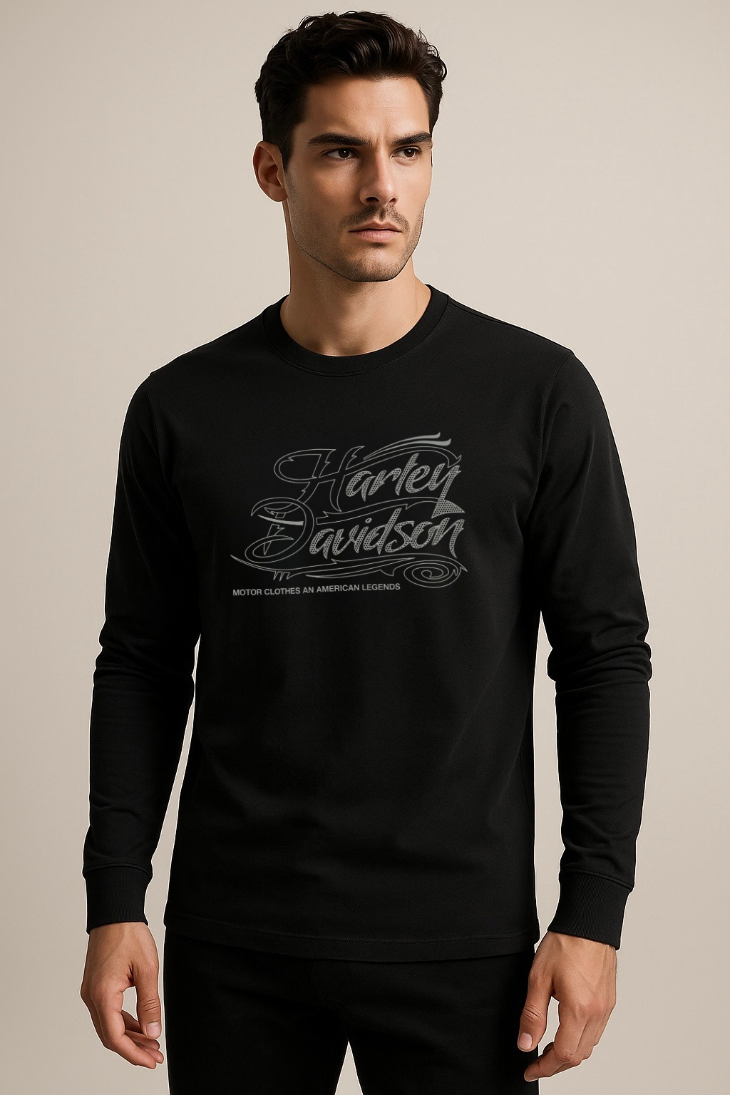 Black Harley Davidson Graphic Full-Sleeve T-Shirt
