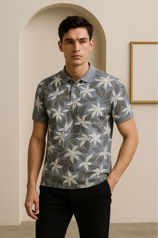 Floral Print Polo Collar T-Shirt