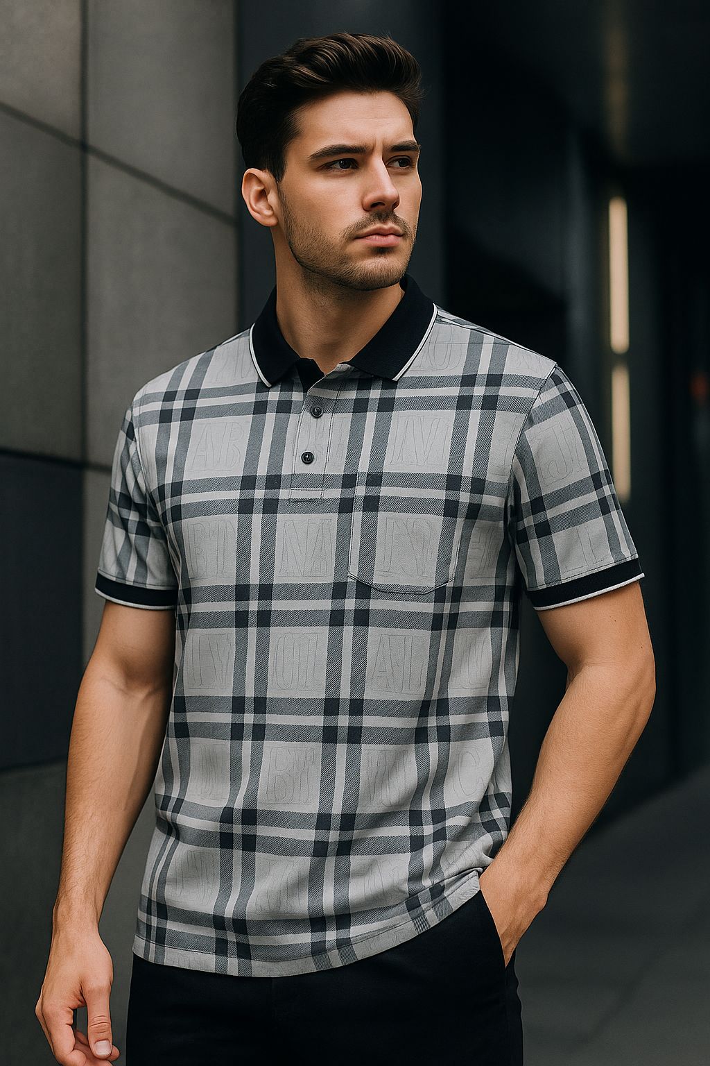 Urban Grid Monochrome Polo