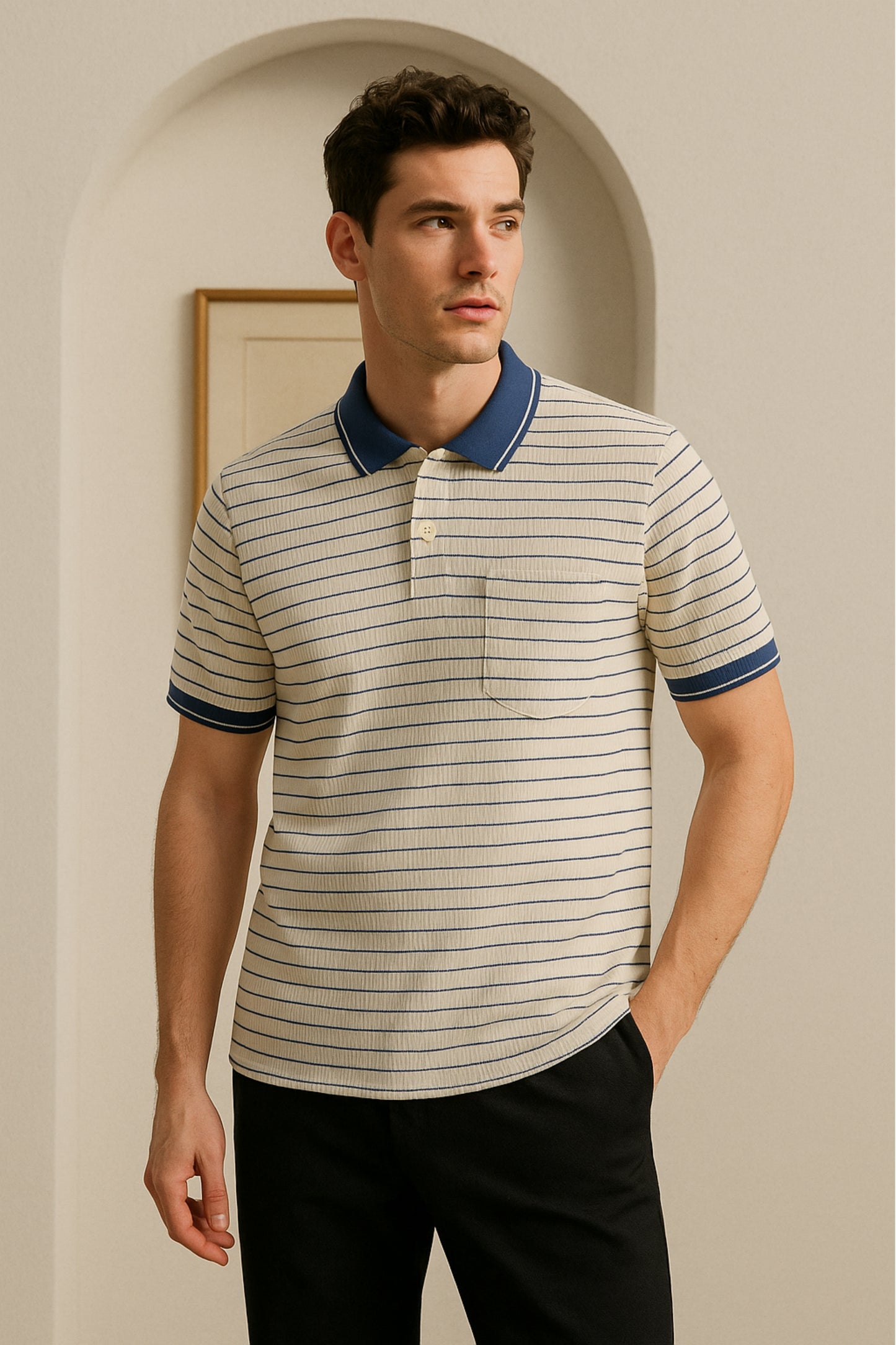Men Striped Polo T-Shirt