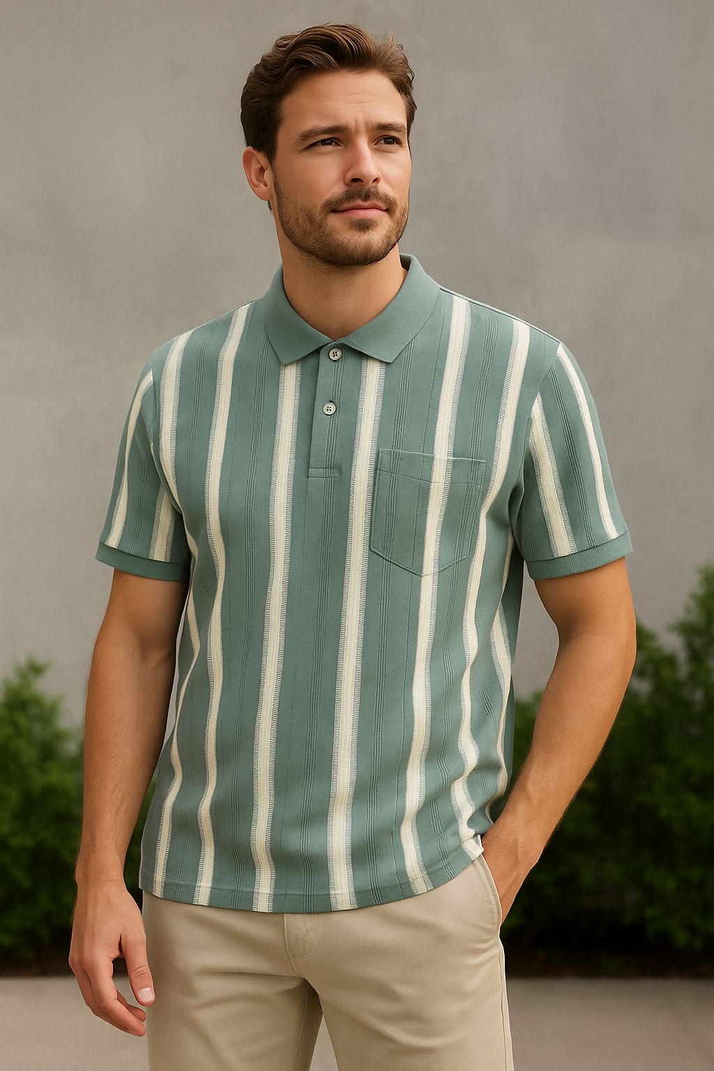Mint Ivory Vertical Stripe Polo Tee