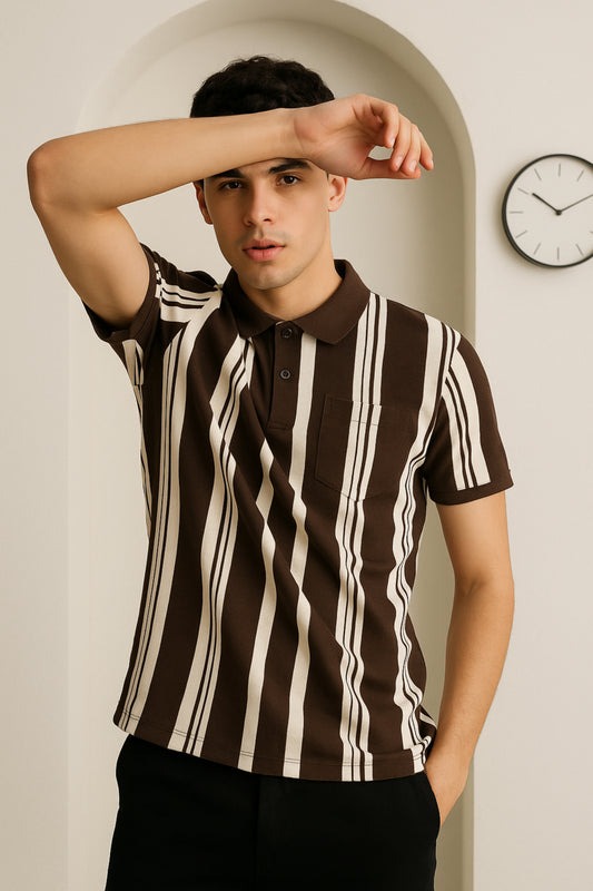 Stripe Polo Collar T-Shirt