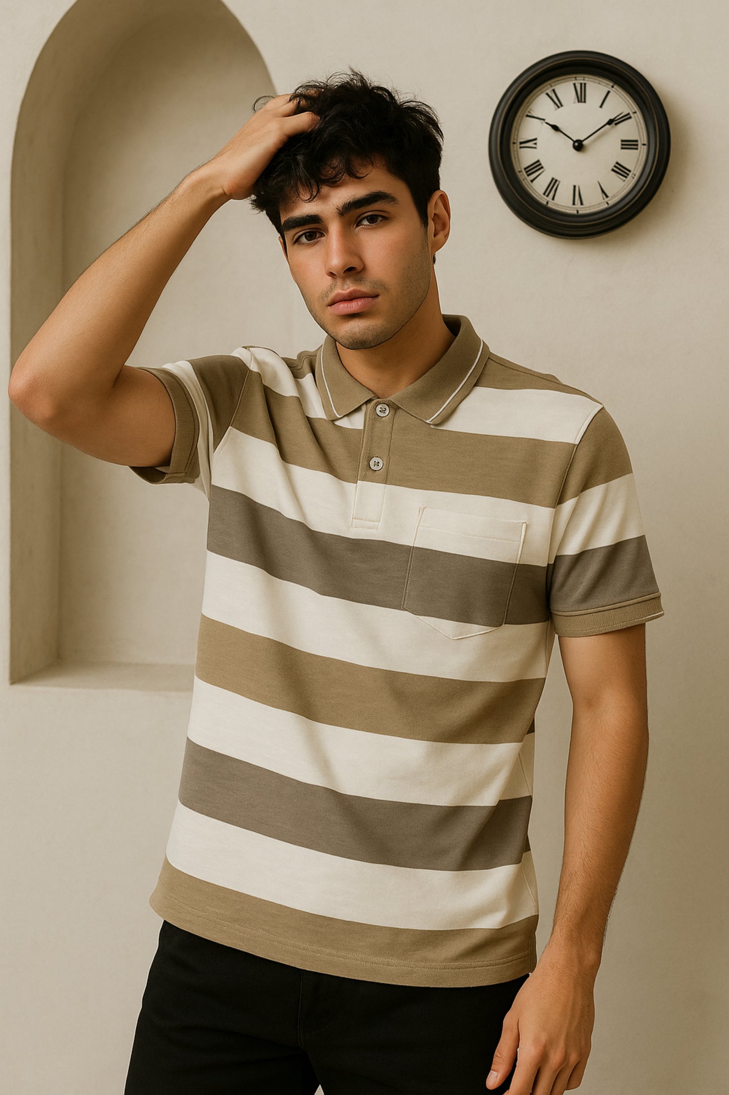Striped Polo Collar T-Shirt