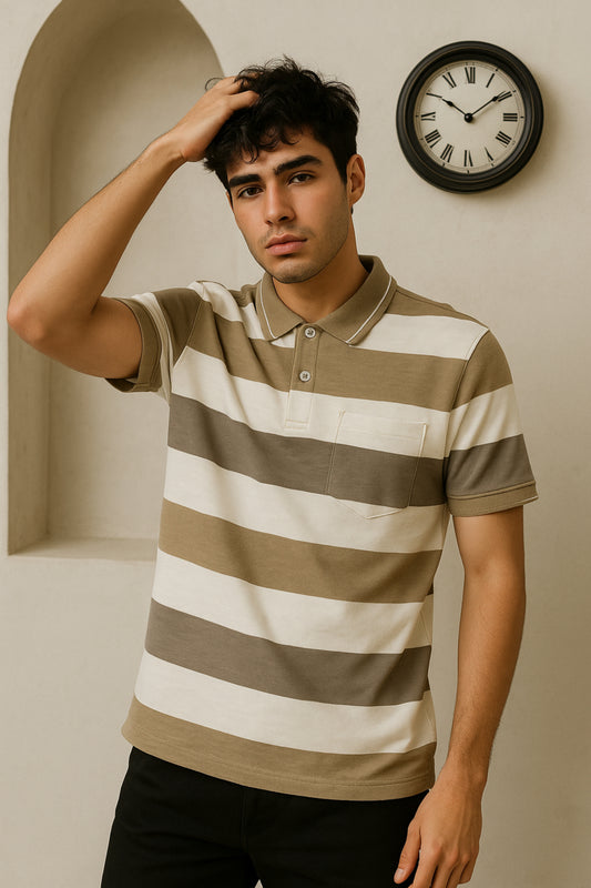 Striped Polo Collar T-Shirt